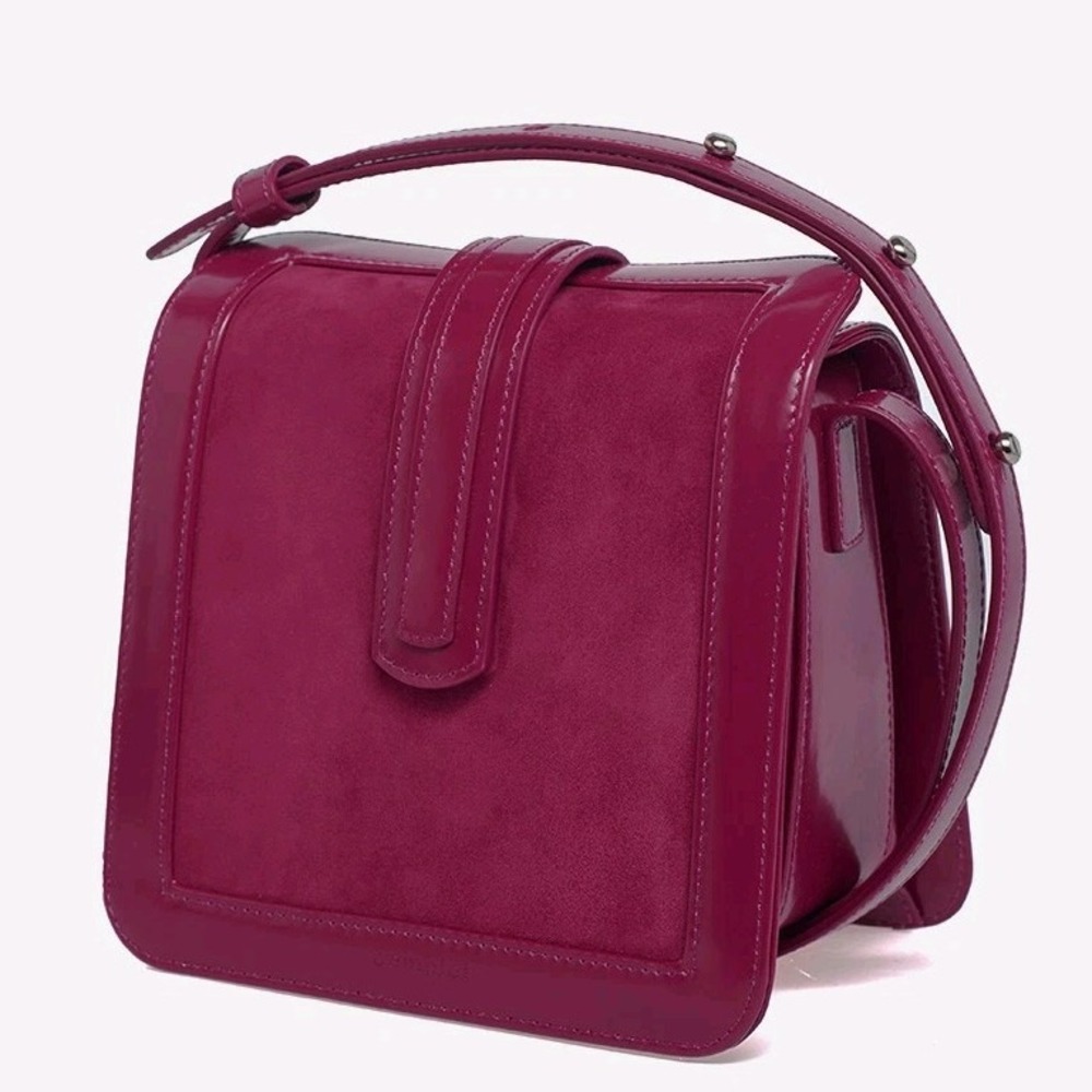 Complet Jade Boxy Crossbody Purse Raspberry Leather Suede Made in‎ Italy